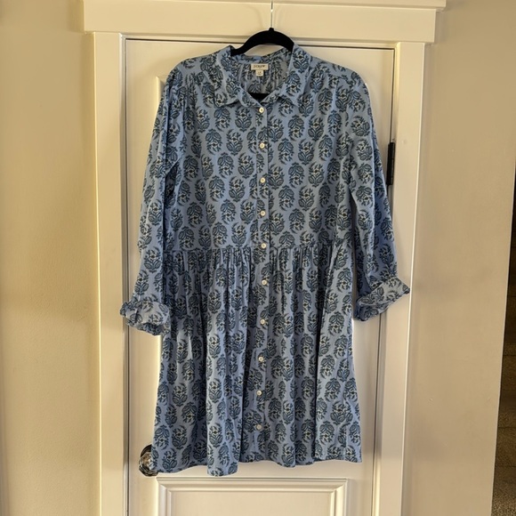 J Crew colored Blue Patterned button down Shirt Dress - Picture 2 of 12